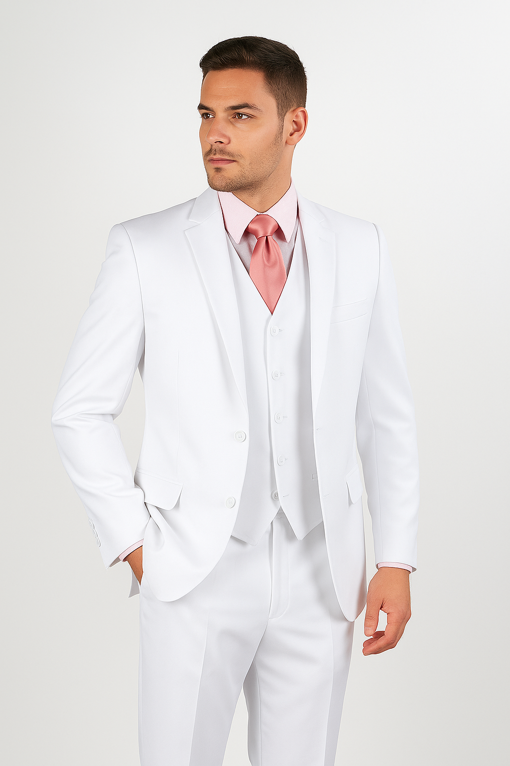 Men's 3 Piece Poplin Discount three piece suit - Pure White