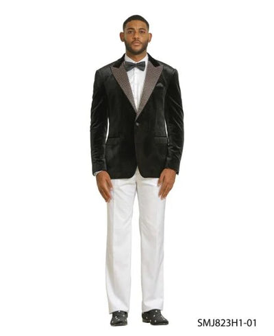 Stacy Adams Men's Hybrid Fit Sport Coat - Rhinestone Embedded Peak Lapel