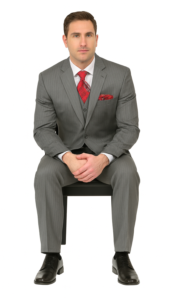 Sovana Collection - Regular Fit 3 Piece Suit 2 Button Tone on Tone Stripe in Gray