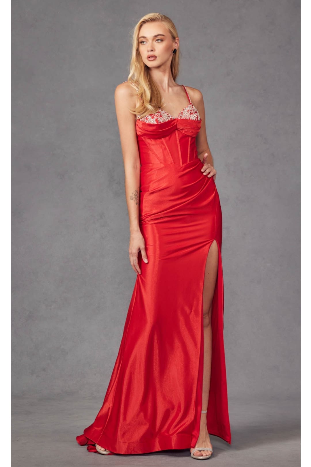 Spaghetti Strap Ruched Prom Gown by Juliet JT2434A