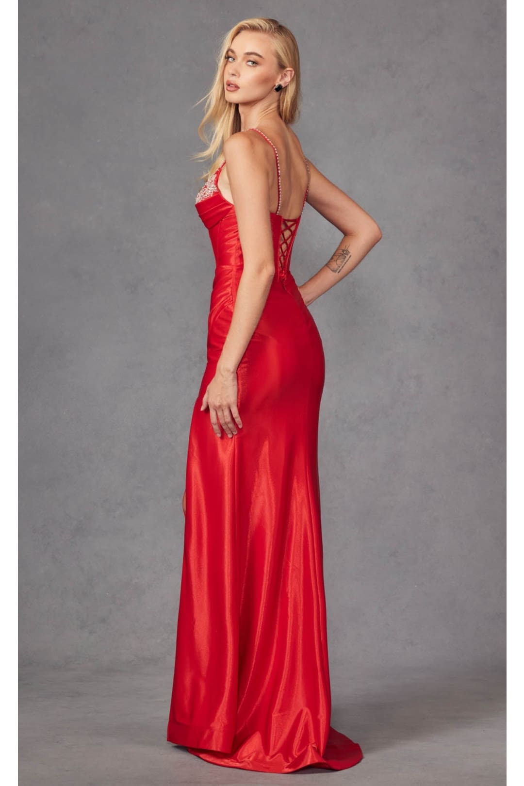 Spaghetti Strap Ruched Prom Gown by Juliet JT2434A