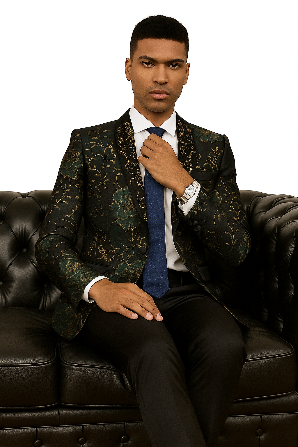 Stacy Adams Green & Gold Floral Tuxedo Jacket