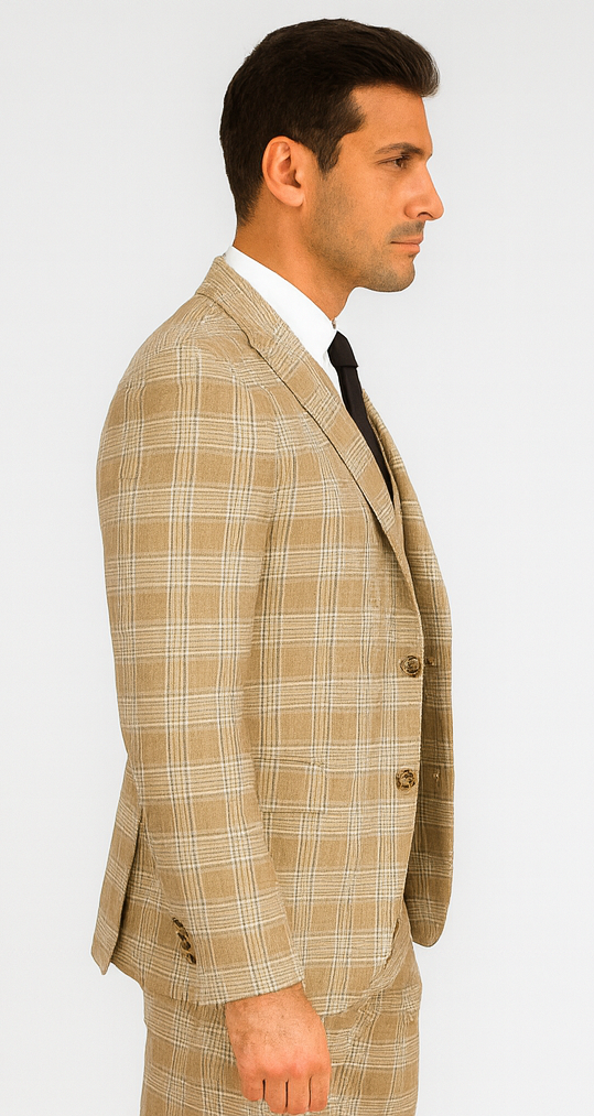 Stacy Adams Mens Plaid Suit Beige