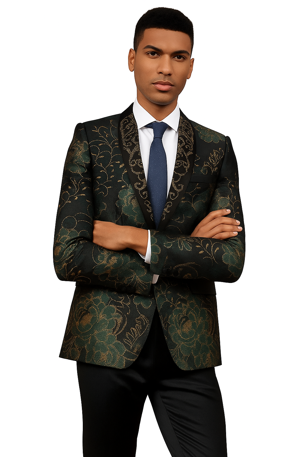 Stacy Adams Green & Gold Floral Tuxedo Jacket