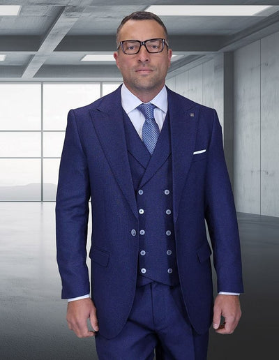 Statement Mens Classic Fit 3 Piece 100% Super 200s Wool Woven Texture Suit β Wide Leg Pleated Pants