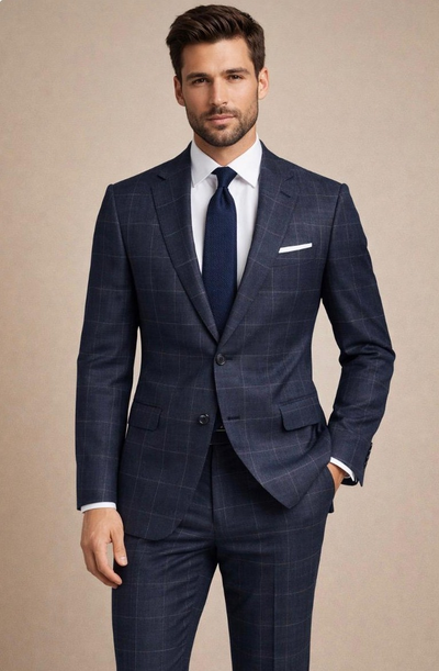 Statement Mens Modern Fit 2 Piece 100% Super 200s Wool Fine Windowpane Suit β Single Breasted Notch Lapel Jacket