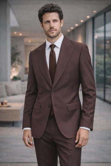 Statement Mens Modern Fit 2 Piece 100% Super 200s Wool Suit β Peak Lapel with Pick Stitching