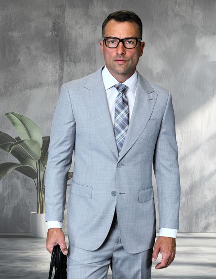 Statement Mens Modern Fit 2 Piece 100% Super 200s Wool Suit β Peak Lapel with Pick Stitching