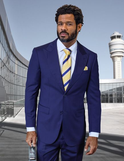 Statement Mens Modern Fit 2 Piece 100% Super 200s Wool Suit β Peak Lapel with Pick Stitching