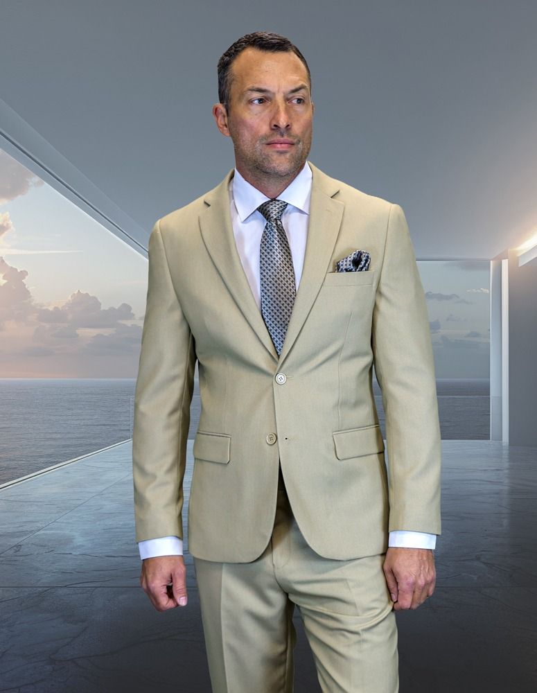 Statement Mens Modern Fit 2 Piece 100% Wool Suit β Notch Lapel Single Breasted Jacket