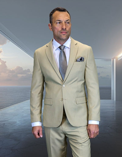 Statement Mens Modern Fit 2 Piece 100% Wool Suit β Notch Lapel Single Breasted Jacket