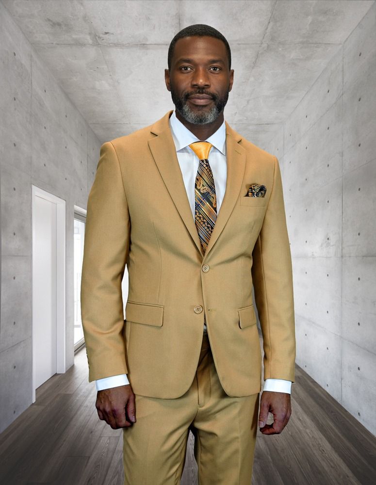 Statement Mens Modern Fit 2 Piece 100% Wool Suit β Notch Lapel Single Breasted Jacket