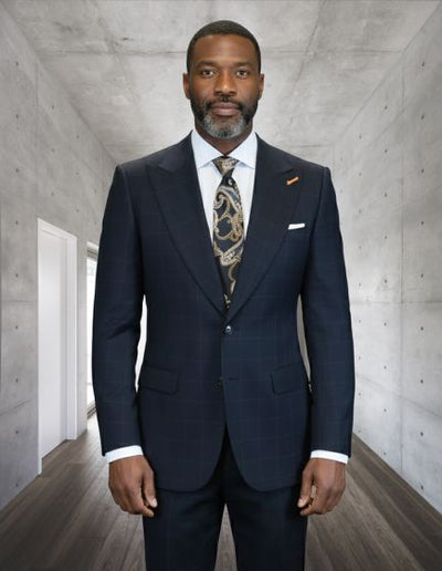 Statement Mens Modern Fit 2 Piece 100% Wool Suit β Wide Peak Lapel, One Button Jacket