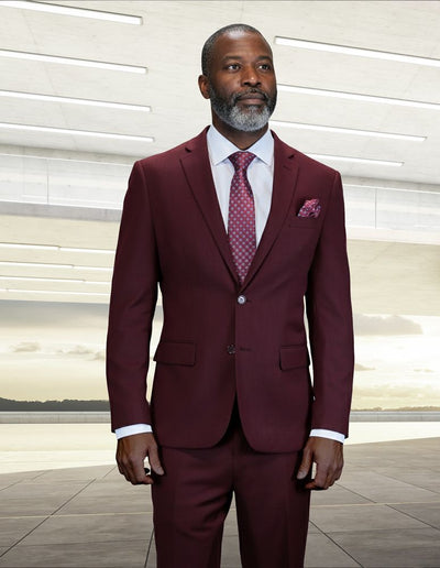 Statement Mens Modern Fit 2 Piece 100% Wool Textured Solid Suit β Single Breasted Notch Lapel Jacket