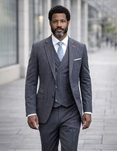 Statement Mens Modern Fit 3 Piece 100% Super 200s Wool Suit β Various Patterns, Double Breasted Vest