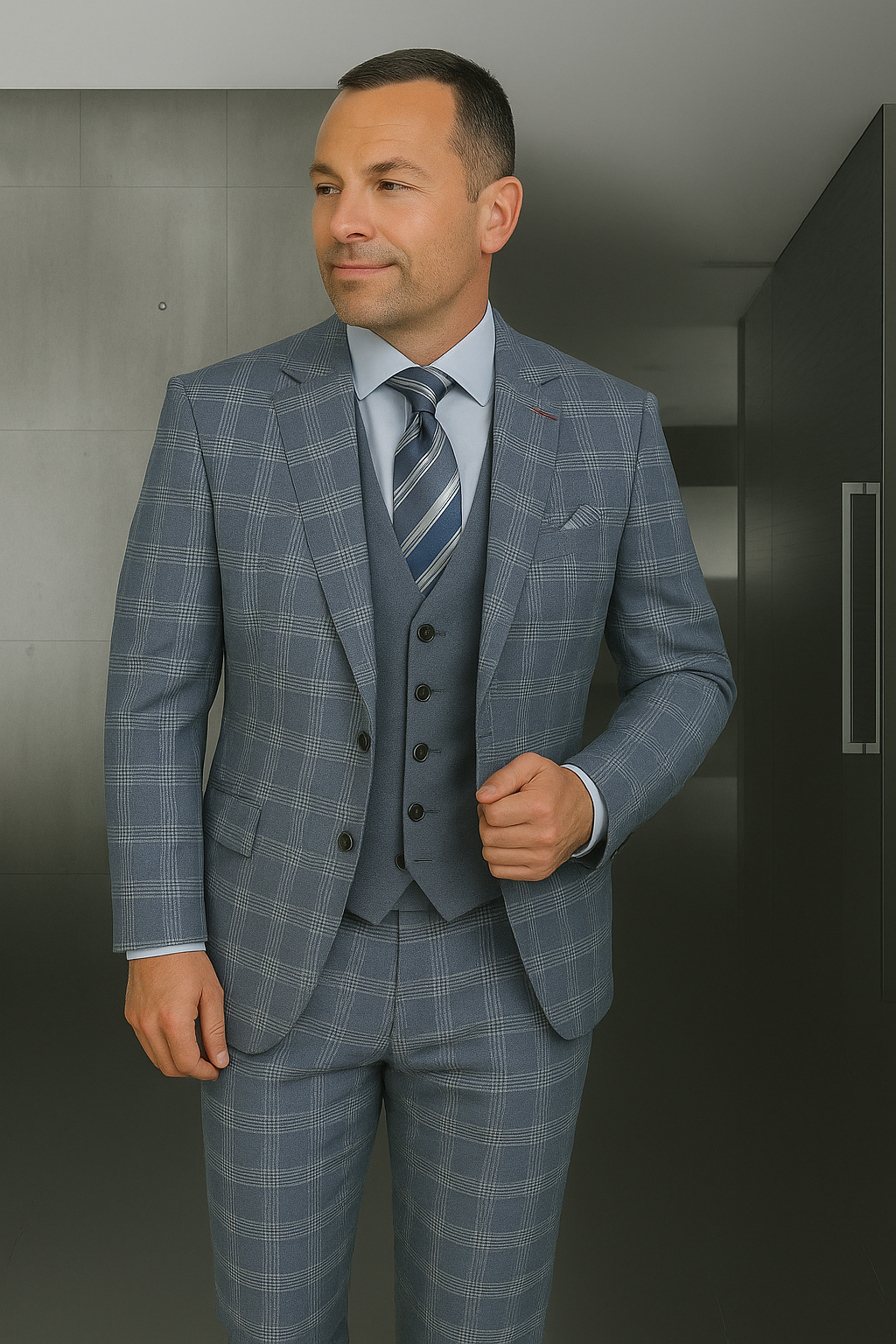 Italian 3-Piece Wool Suit Modern Fit by Statement