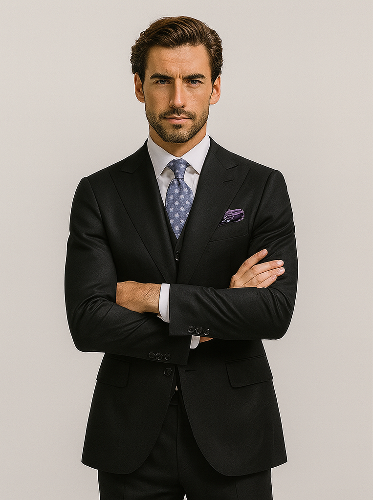 Modern Fit Black Suit by Steve Harvey Suits Brand