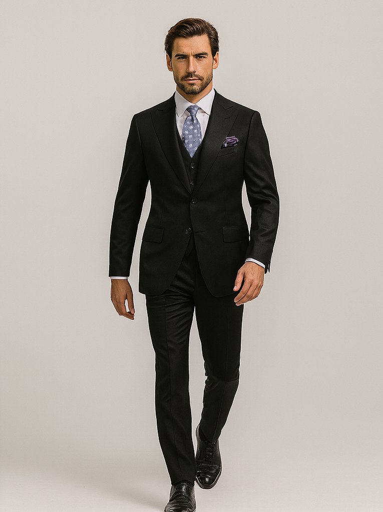 Modern Fit Black Suit by Steve Harvey Suits Brand