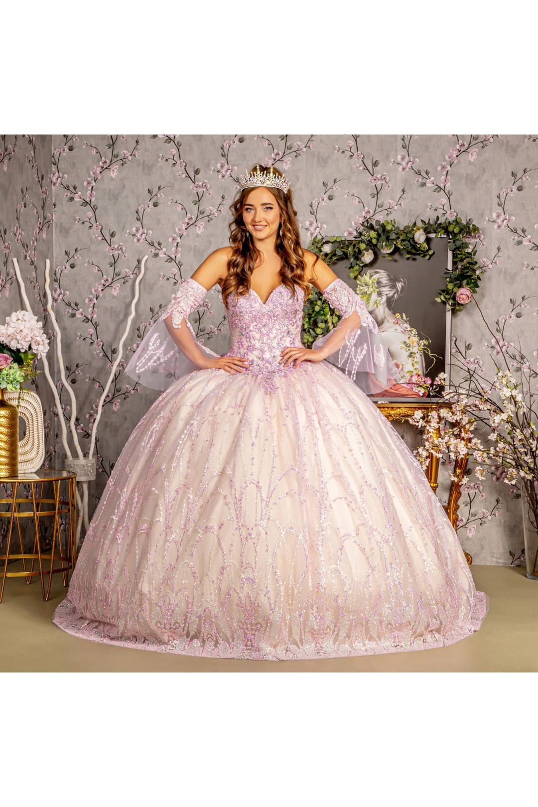 Strapless Bell Sleeve Two-Tone Ball Gown by GLS Gloria GL3234