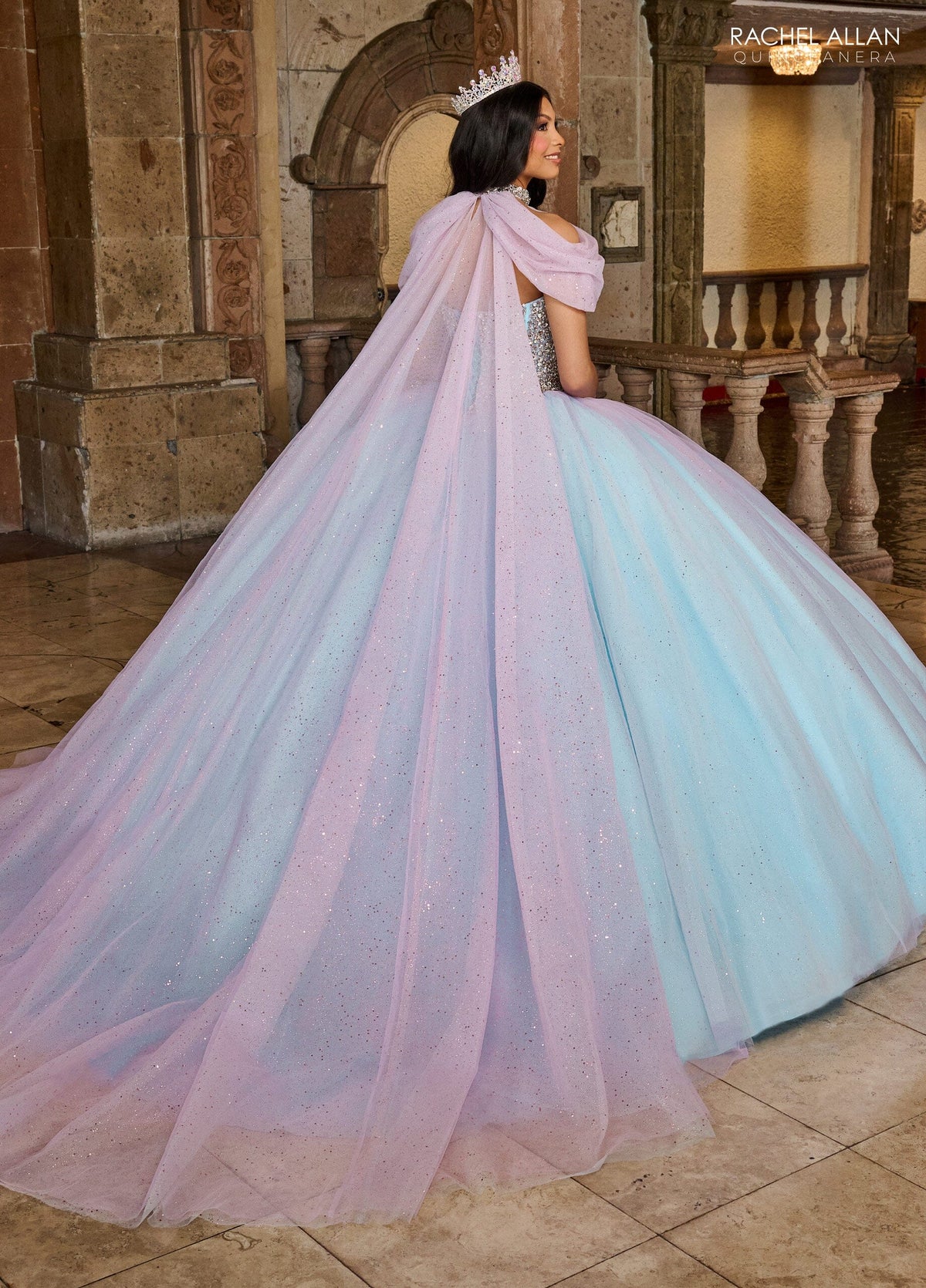 Rachel Allan RQ1130 Strapless Cape Quinceanera Dress
