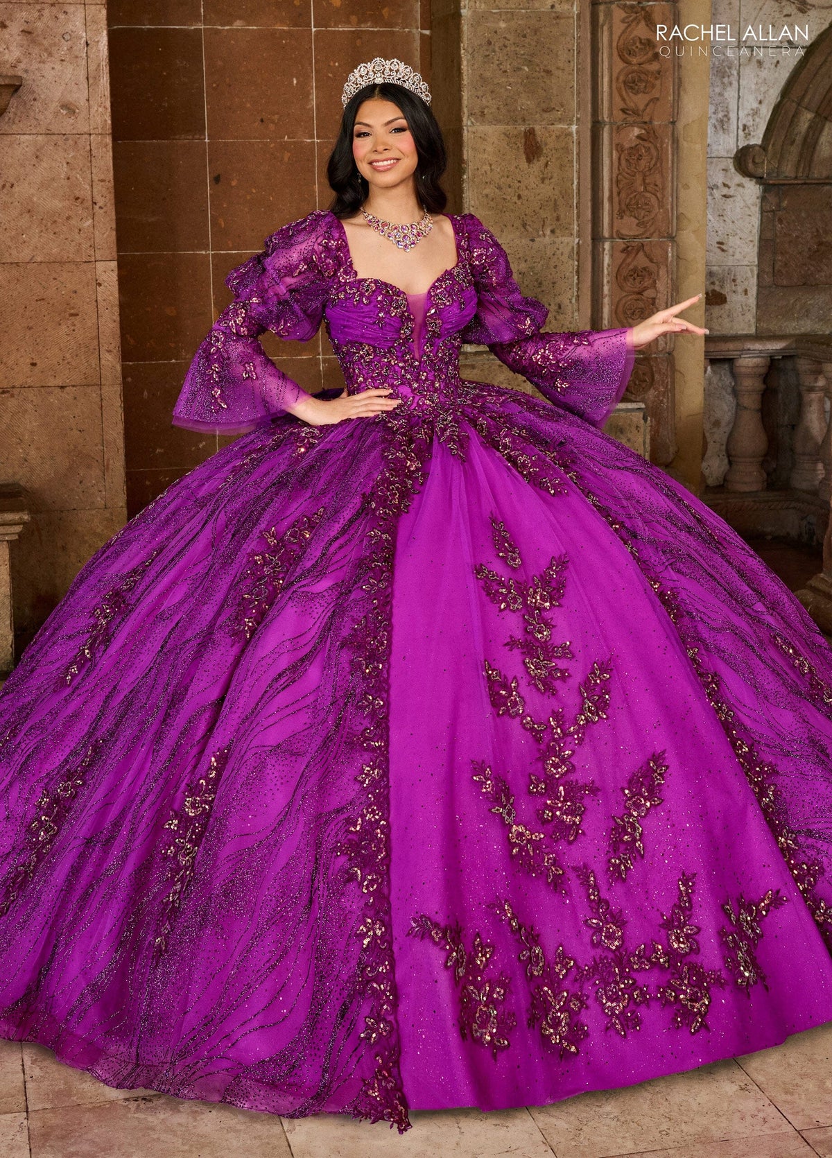 Rachel Allan RQ1135 Strapless Puff Sleeve Quinceanera Dress