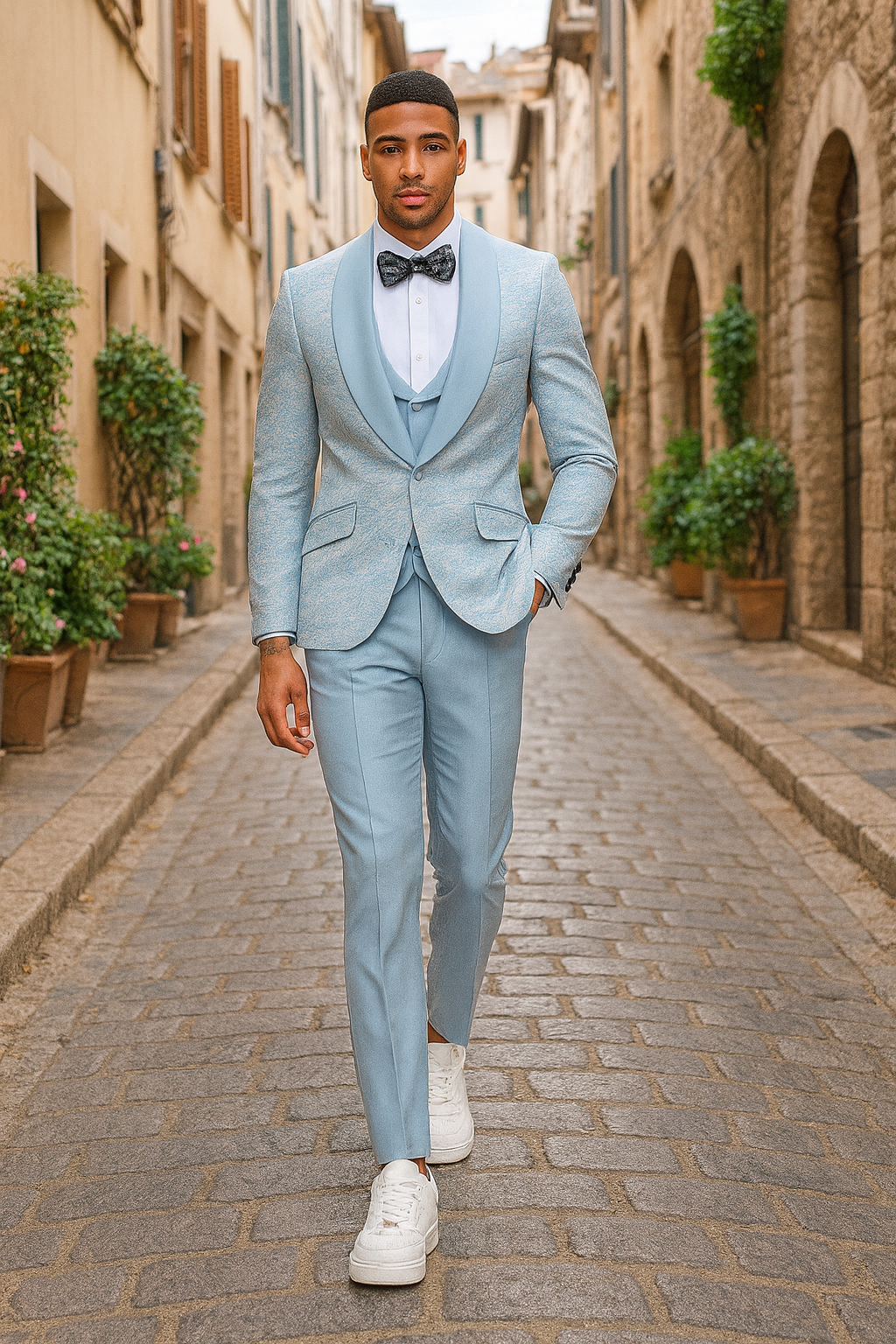 Blue Tuxedo Suit with Double-Breasted Vest by Tazzio