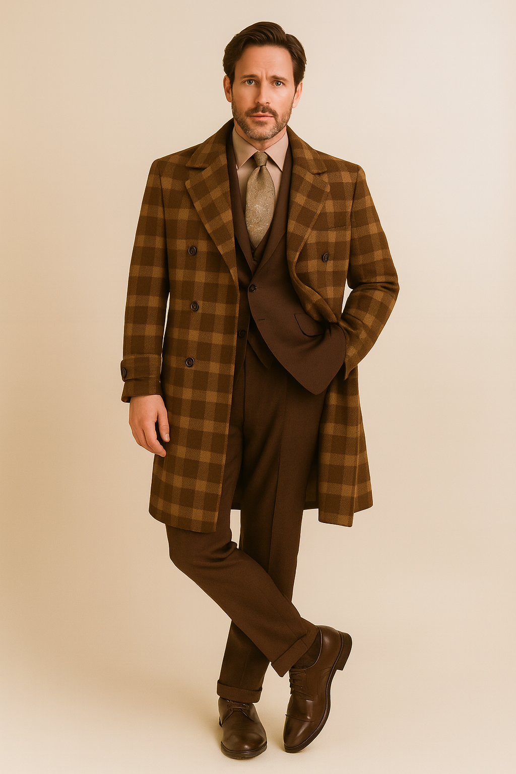 Veno Giovanni Men's 100% Wool Full Length Length Top Coat Double Breasted