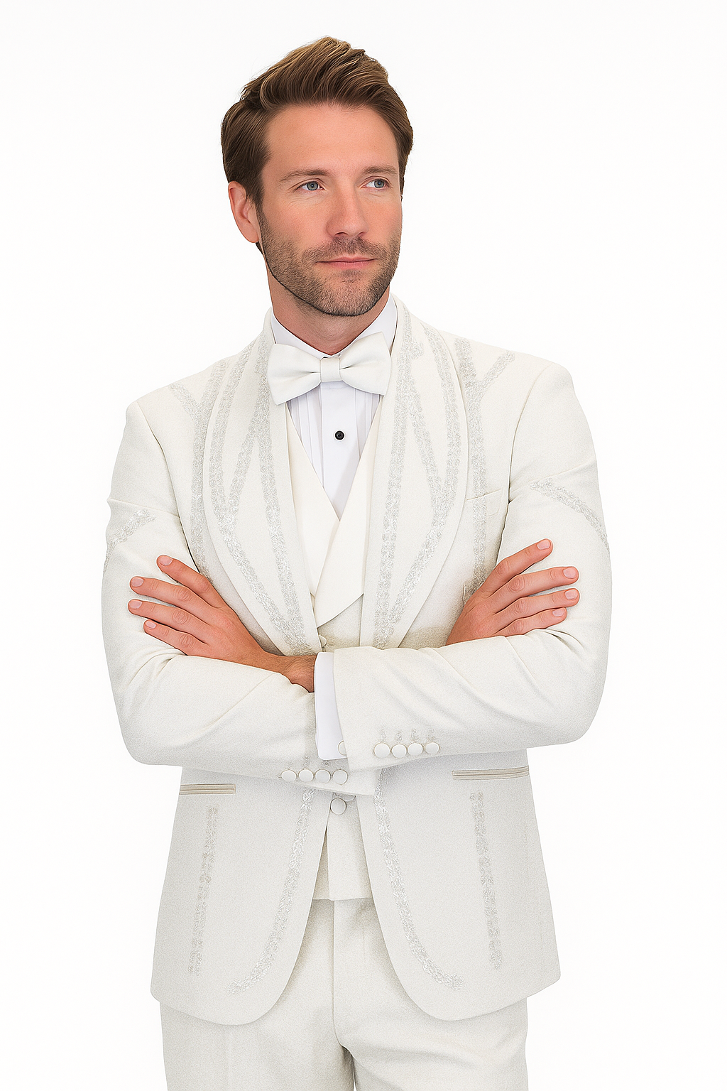 Italian Wool Modern Fit White 3-Piece Tuxedo