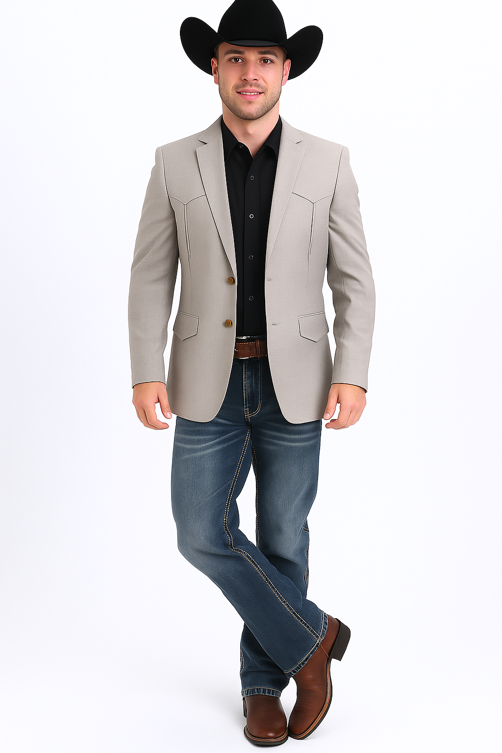 Double Button Beige Western Blazer for Men