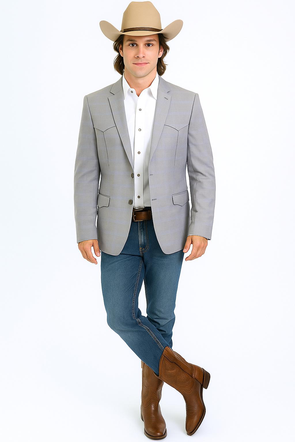 Double Button Western Grey Blazer for Men