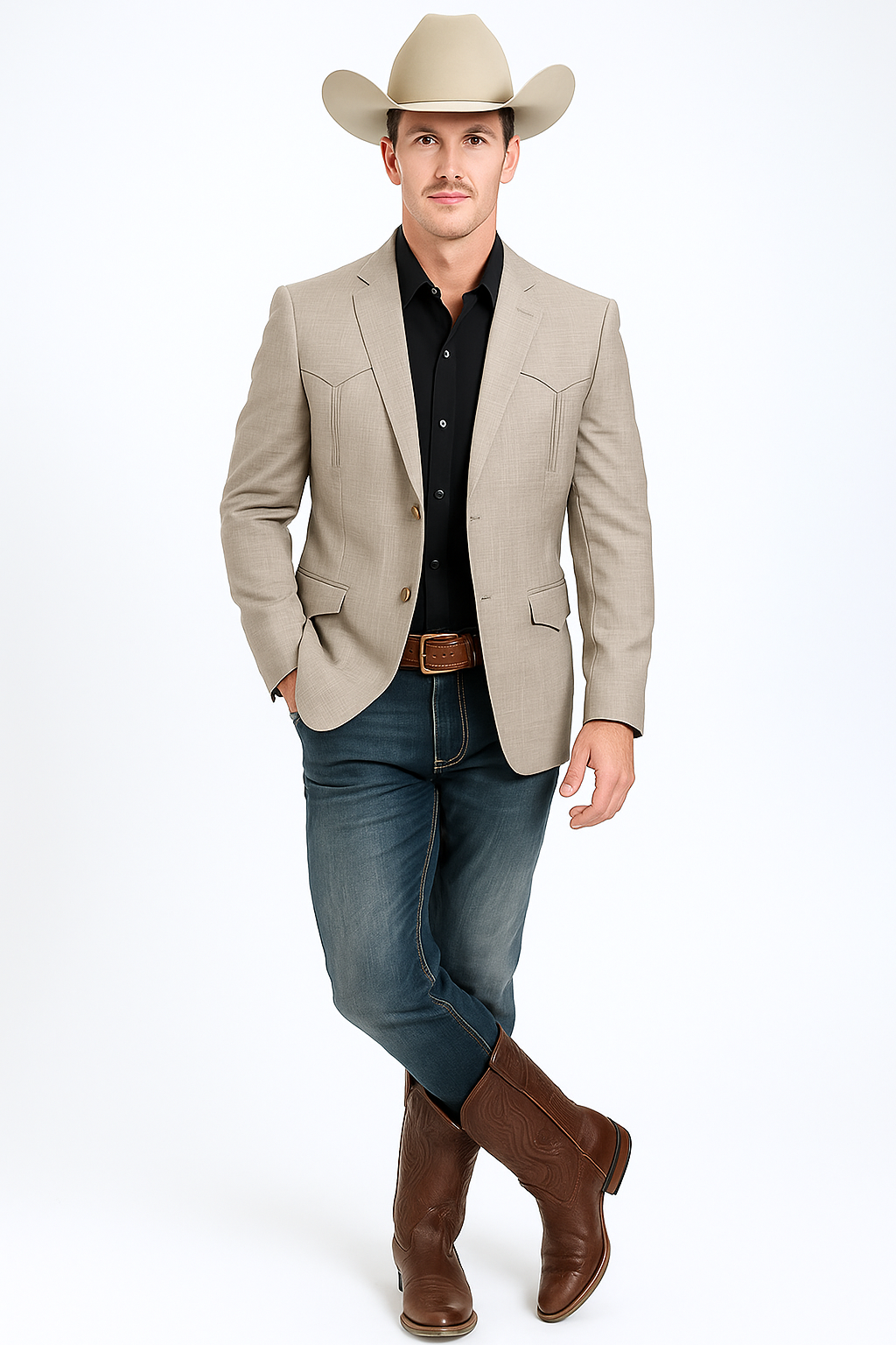 Double Button Western Taupe Blazer for Men