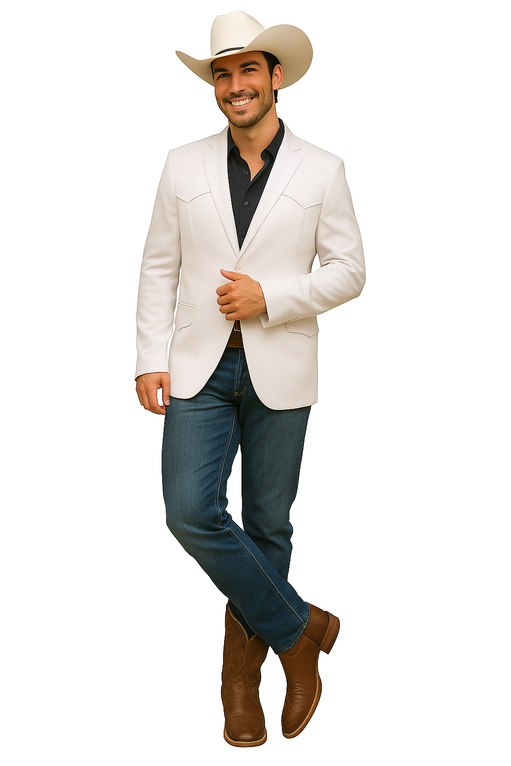 Double Button Western White Blazer