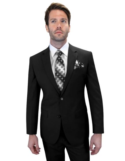 Statement Mens 2 Piece 100% Wool Modern Fit Suit - Solid Colors
