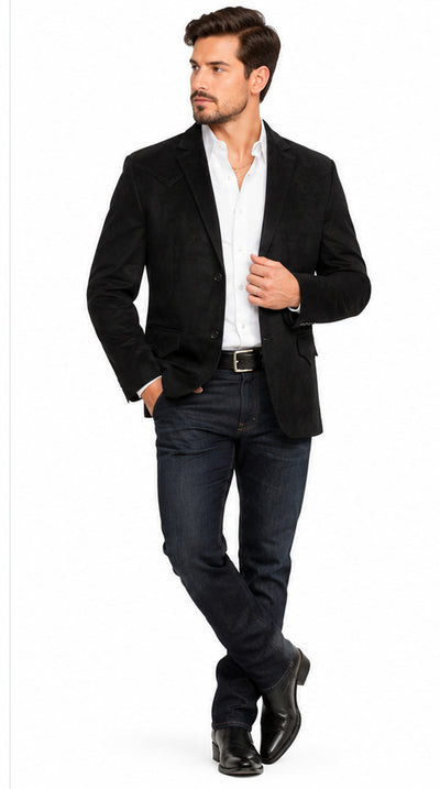 Mens SUEDE Cowboy Blazer Ultra Slim Fit LAM-510 in Color Black