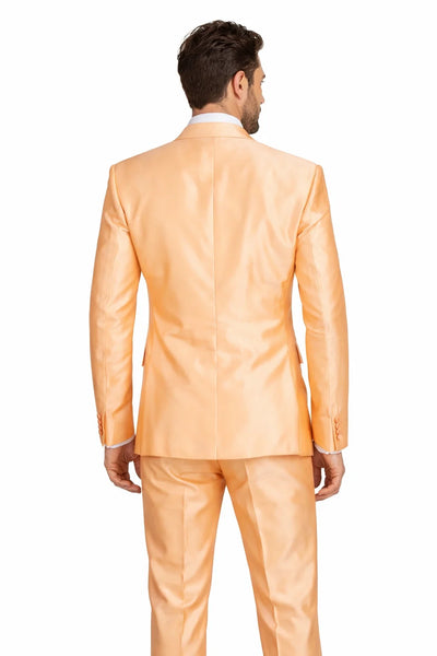 Men’s Orange Sharkskin Tuxedo Suit – Slim Fit 3-Piece Wedding & Prom Style