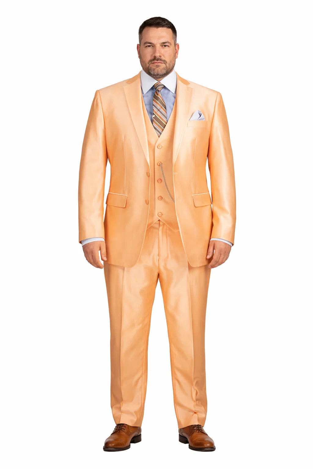 Men’s Orange Sharkskin Tuxedo Suit – Slim Fit 3-Piece Wedding & Prom Style