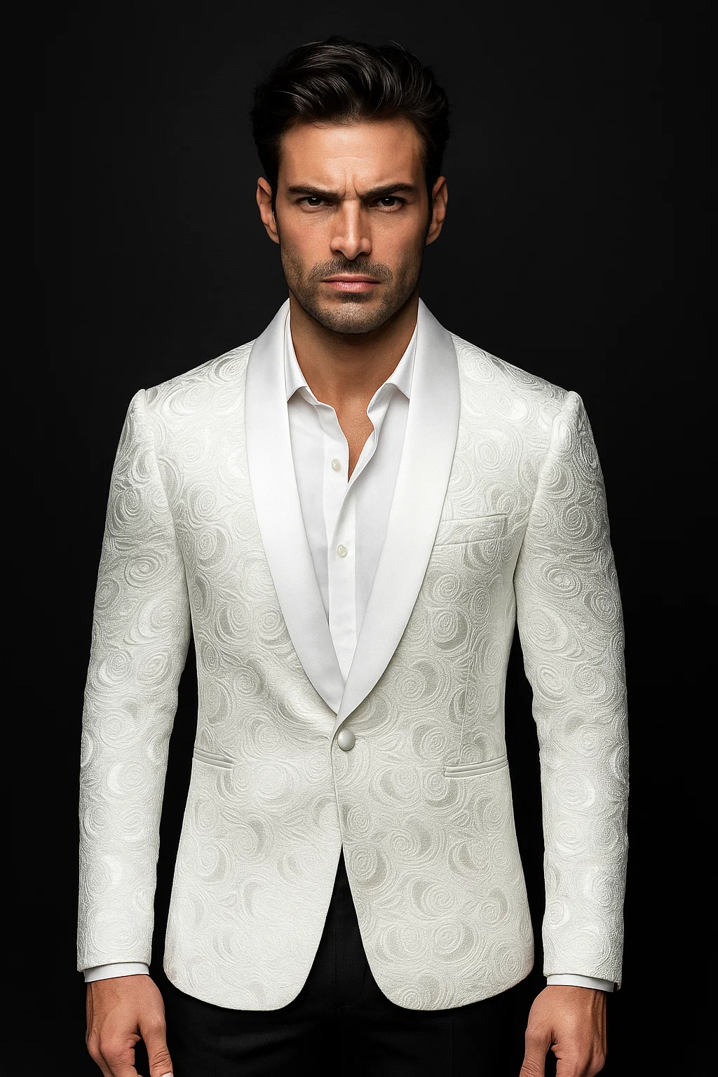 Alberto Nardoni Brand White Paisley Shawl Collar Tuxedo Dinner Jacket & Men's Blazer Sport Jacket