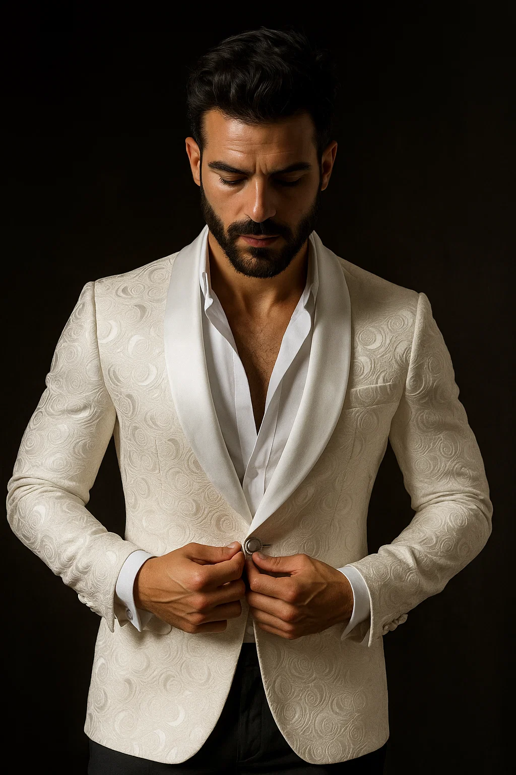 Alberto Nardoni Brand White Paisley Shawl Collar Tuxedo Dinner Jacket & Men's Blazer Sport Jacket