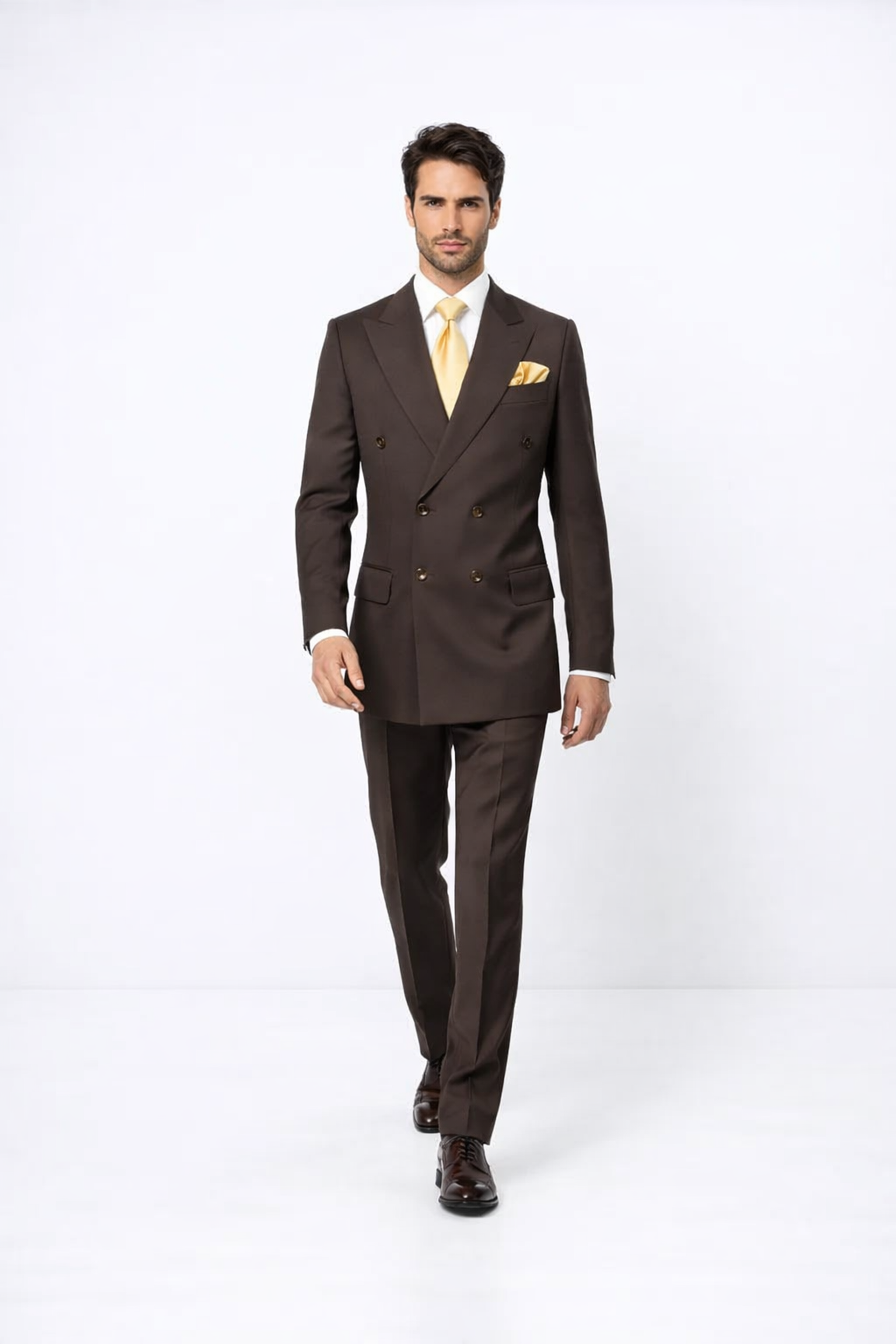 Rossiman Men’s Brown Wool Suit – Classic Fit with Baggy Pleated Wide-Leg Trousers
