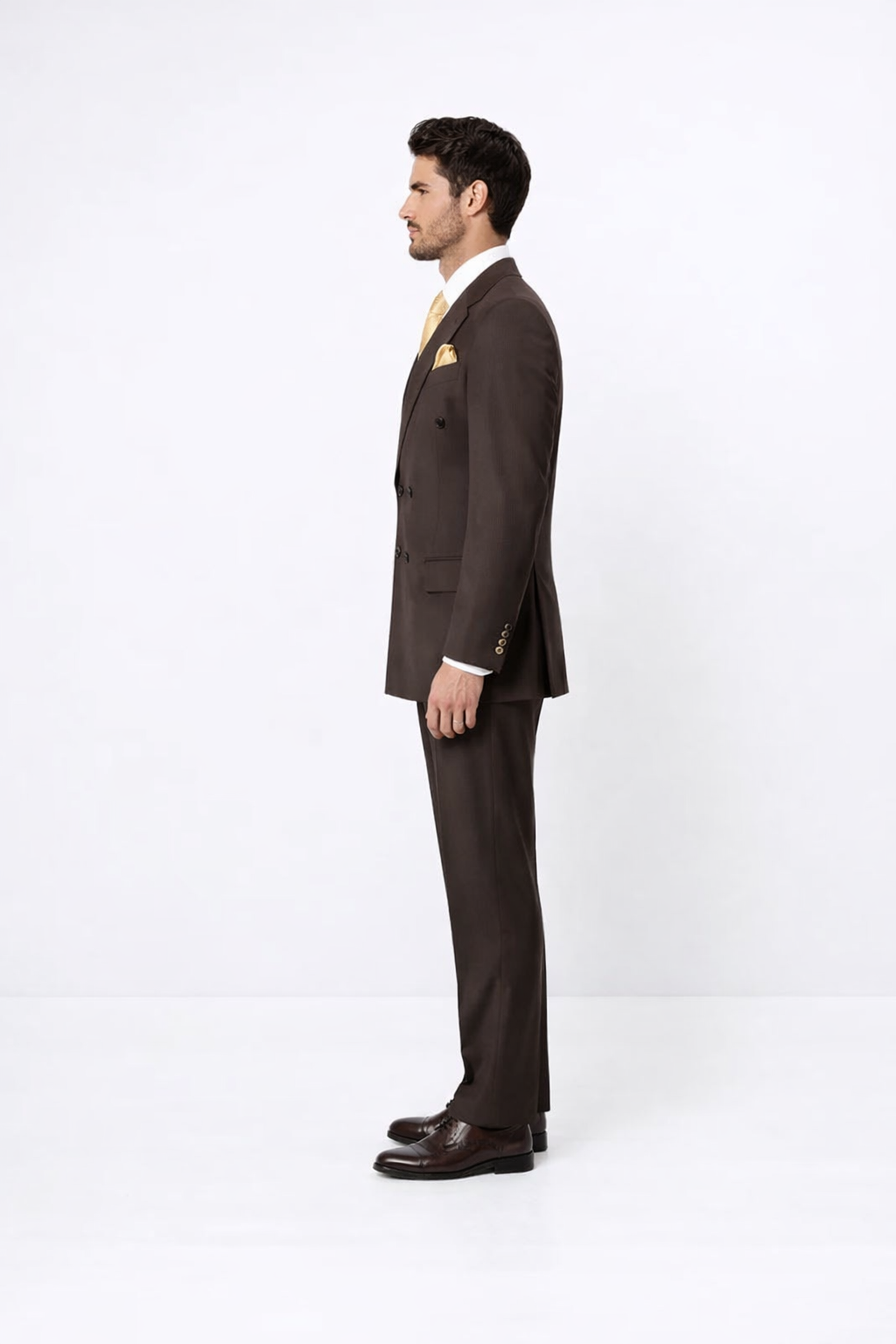 Rossiman Men’s Brown Wool Suit – Classic Fit with Baggy Pleated Wide-Leg Trousers