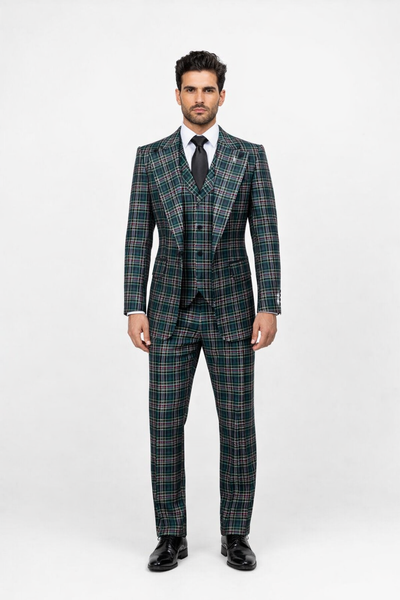 Green Wool Baggy Pleated Classic Suit by Rossiman