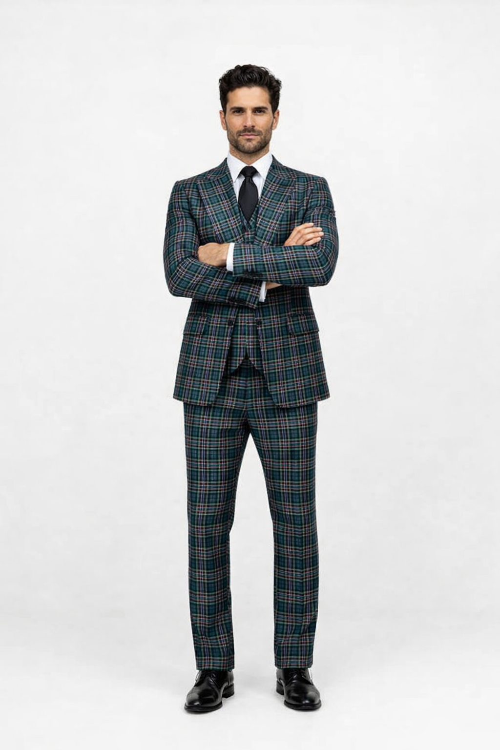 Green Wool Baggy Pleated Classic Suit by Rossiman