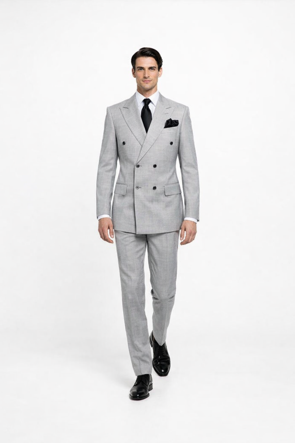 Rossiman Classic Fit Grey Wool Suit with Pleated Pants