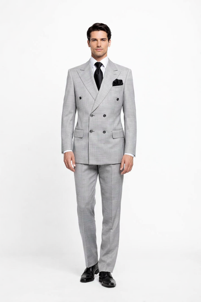 Rossiman Classic Fit Grey Wool Suit with Pleated Pants
