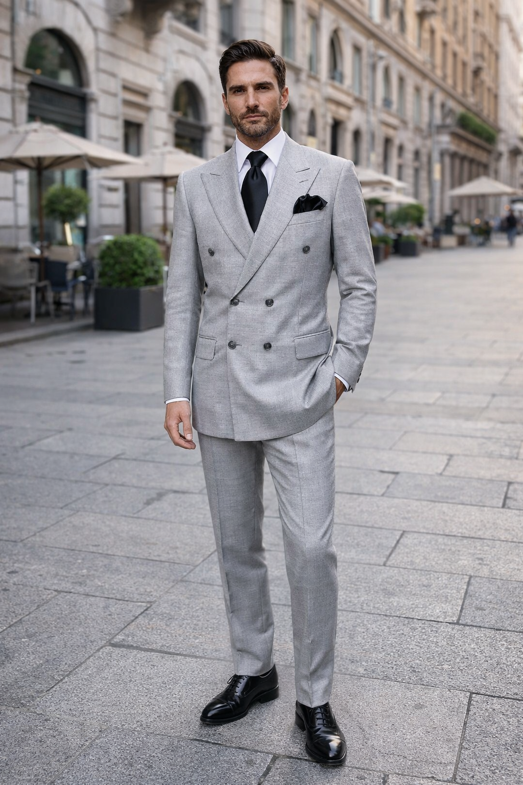 Rossiman Classic Fit Grey Wool Suit with Pleated Pants
