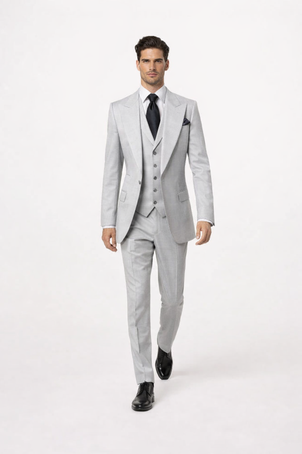 Grey Wool Classic 3 Piece Suit by Rossiman