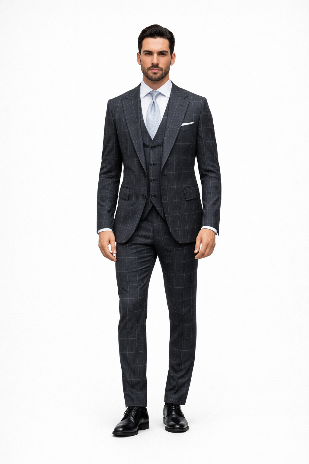 Navy Wool Baggy Pleated Suit by Rossiman