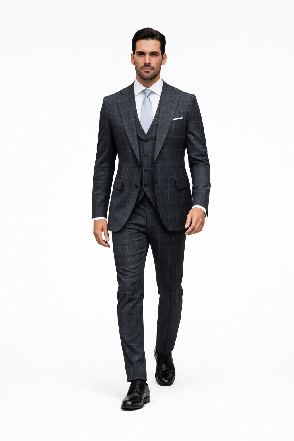 Navy Wool Baggy Pleated Suit by Rossiman