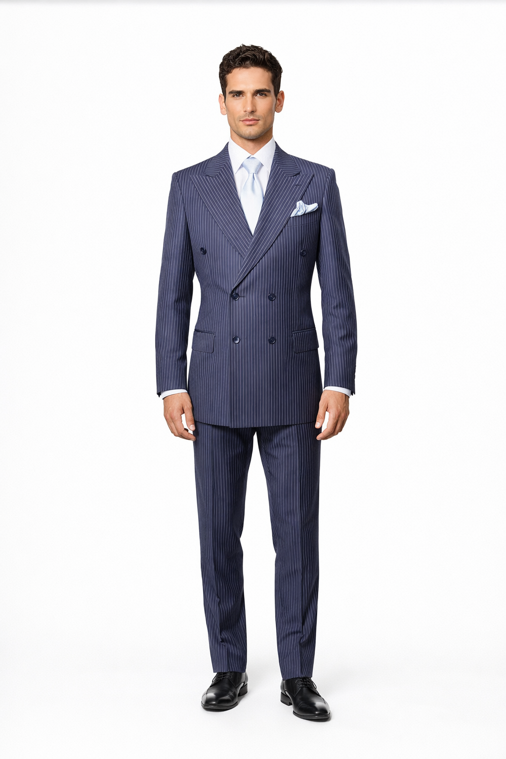 Rossiman Navy Pinstripe Wool Suit - Classic Fit
