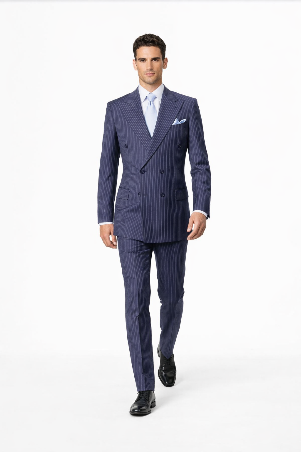 Rossiman Navy Pinstripe Wool Suit - Classic Fit